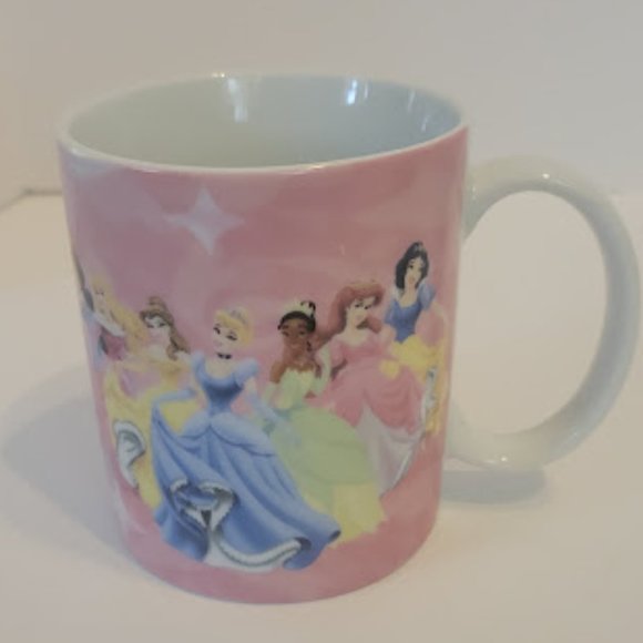 Disney Princess Pink Coffee Mug Cup Belle, Cinderella, Tianna, etc - Picture 1 of 4